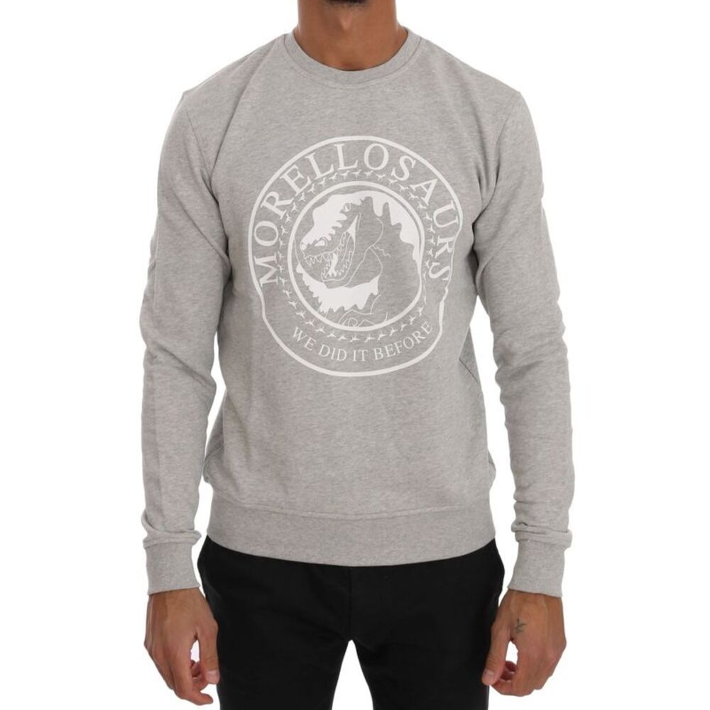 Frankie Morello Gray Cotton Crewneck Pullover Men's Sweater